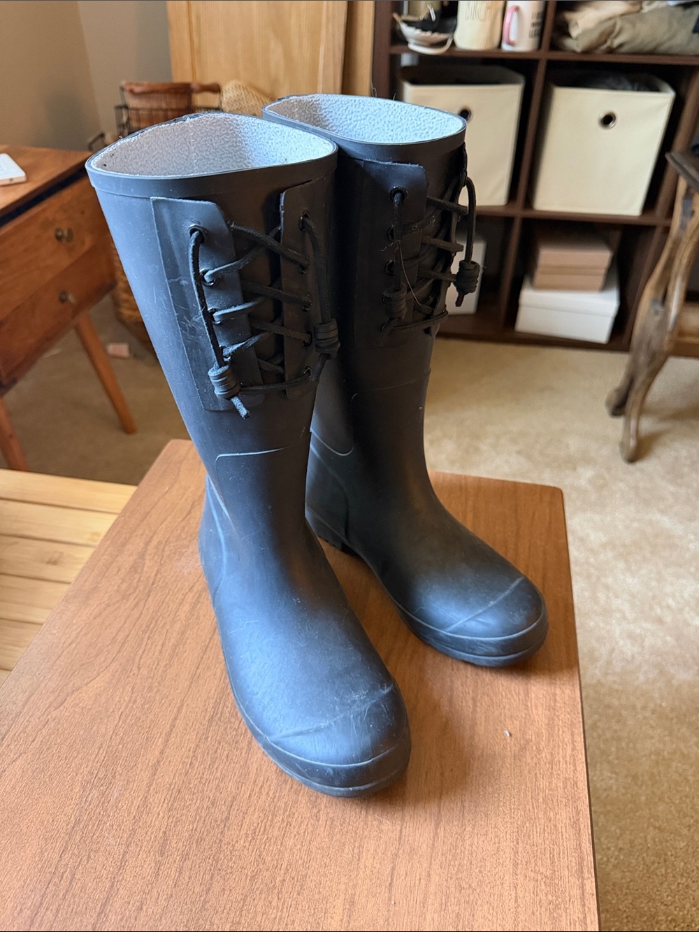Sperry Women's Black Lace-Up Rain Boots